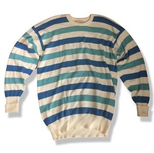 Paul Stuart Men's Pullover Sweater Long Sleeve striped Blue w White Cotton SizeM